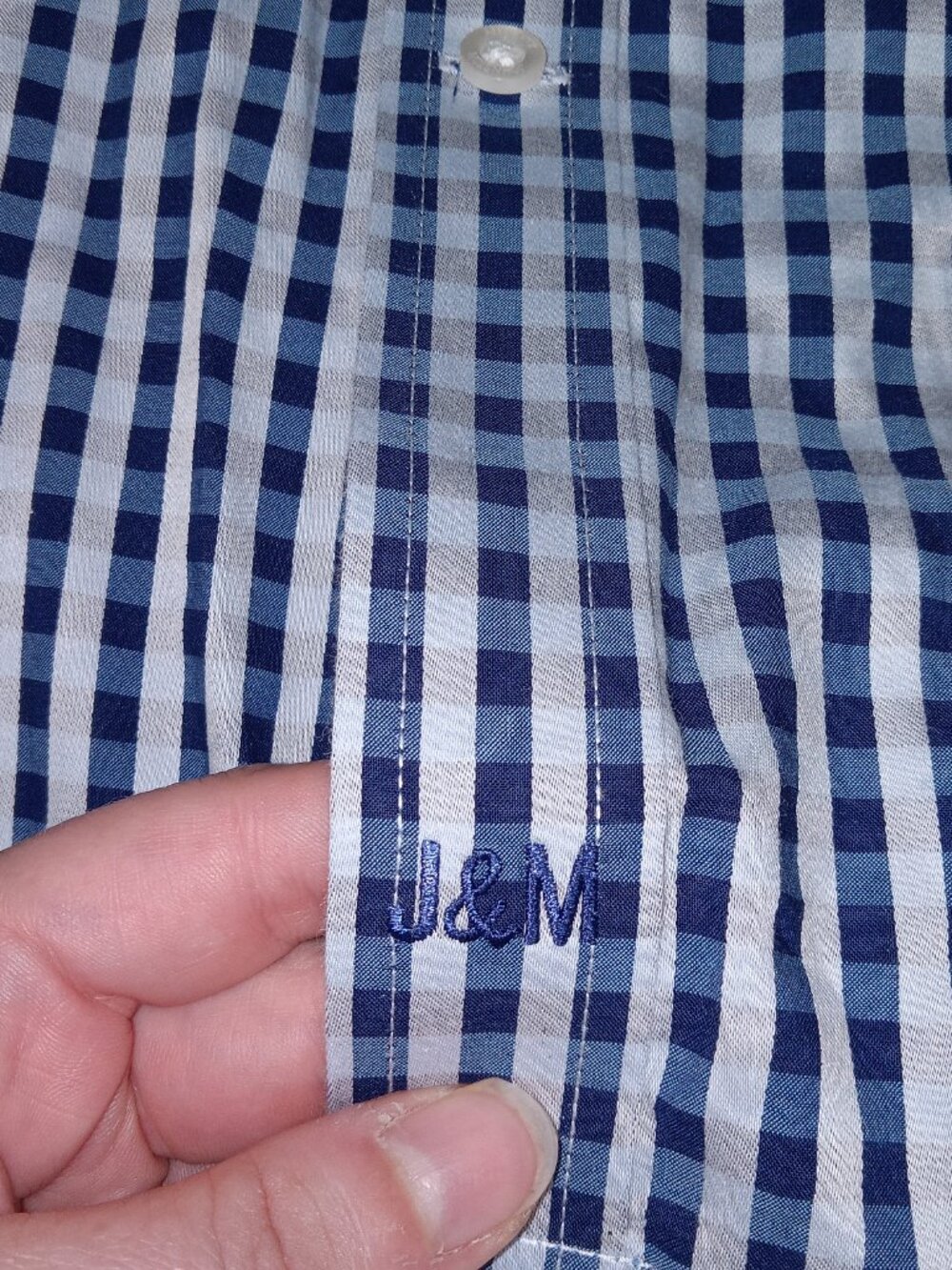 Johnston Murphy Men's XL Blue Gradient Gingham Plaid Button Down Dress Shirt - Picture 9 of 15